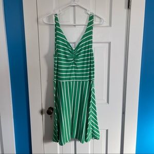 Green A-line striped dress